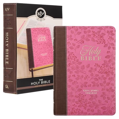 KJV Holy Bible, Giant Print Standard Size Faux Leather Red Letter Edition - Thumb Index & Ribbon Marker, King James Version, Brown/Pink Berry (KJV Standard GP Editions)