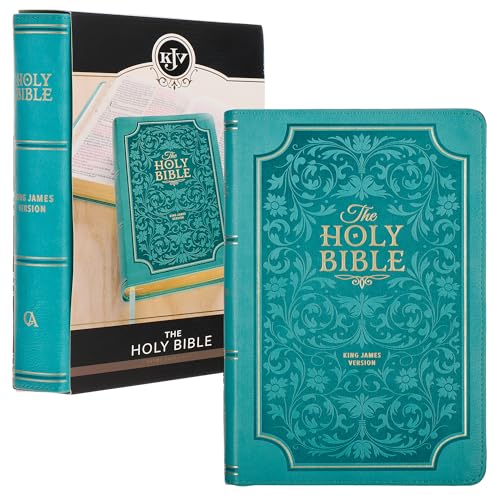 KJV Holy Bible, Giant Print Standard Size Faux Leather Red Letter Edition - Thumb Index & Ribbon Marker, King James Version, Teal Floral (KJV Standard GP Editions)